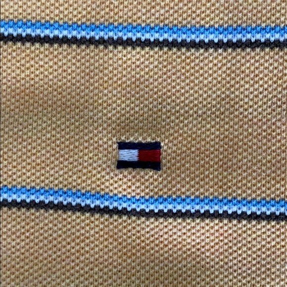 Men’s Yellow Striped Tommy Hilfiger Polo Size L - Picture 3 of 4